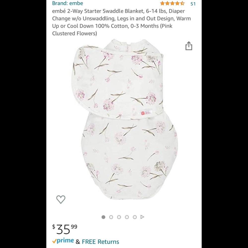 embé 2-Way Baby Swaddle, 6-14lbs, Pink Cluster Flowers